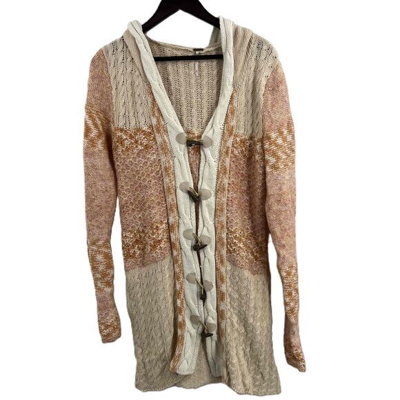 Free People Sweaters - Free People Multicolor Cozy Hooded Toggle Button Chunky Knit Cardigan Womens Med